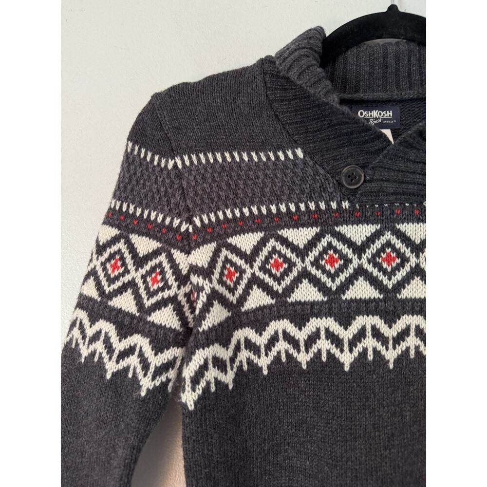 Oshkosh Fair Isle Chunky Knit Shawl Collar Sweater Youth Size 6 Gray - Picture 3 of 7
